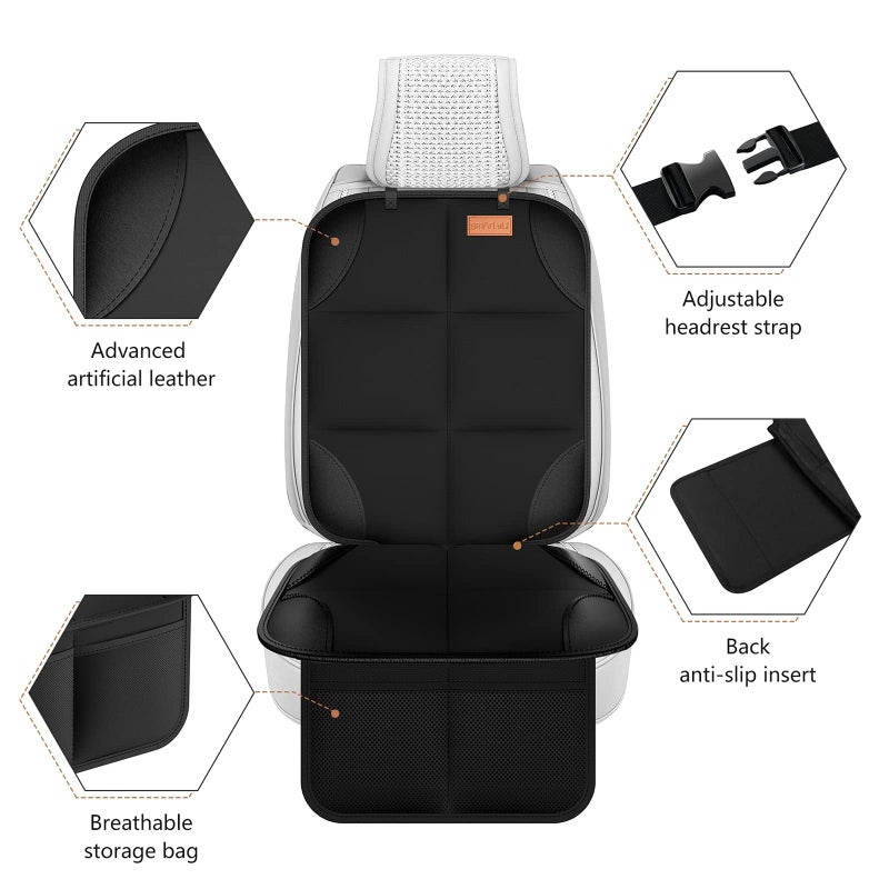 smartelf Car Seat Protector, Large Auto Protector for Child Seats with Thickest Padding and Non-Slip Backing Mesh Pockets for SUV, Sedan, Truck, Leather and Fabric - Black - Image 2